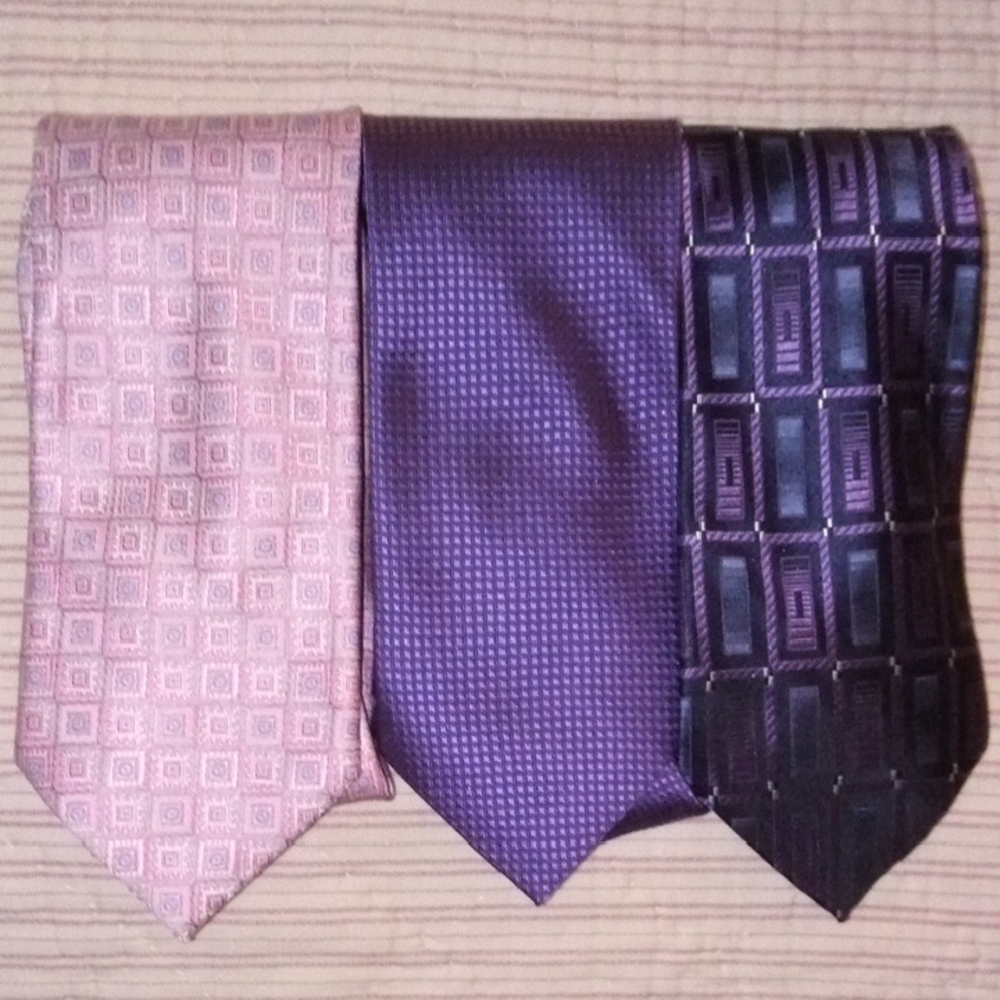 Set Of Three Men's Designer Ties 100% Silk Handmade